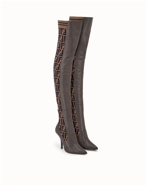 fendi brown leather thigh high boots|fendi knee high sock boots.